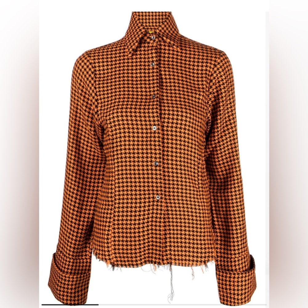 Black and Orange Long Sleeve Notched Collar Button Down Shirt
